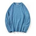 Men's loose knit crewneck sweater in royal blue featuring textured boucle fabric - S / Light Blue