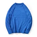 Men's loose knit round neck sweater in navy blue chenille fabric with ribbed cuffs - S / Blue