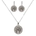 Parure de bijoux Arbre de Vie bohème avec collier et boucles d'oreilles en acier et strass - Parure Collier et Boucles d'Oreilles Arbre de Vie (Ensemble Blanc Ivoire)