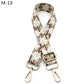 Adjustable wide woven bag strap with geometric patterns and gold metal hooks - M-19 Beige and Dark Khaki