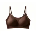Detail of dark brown seamless wireless bra with adjustable straps and silky finish - Brown
