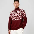 Burgundy men's turtleneck knit sweater featuring stylish diamond jacquard patterns - Red