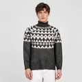 Stylish men's grey turtleneck sweater featuring white geometric diamond knit patterns - Dark Gray