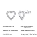 Orecchini a lobo a cuore in argento 925 sterling con 32 pietre di moissanite scintillanti - Cuore (E13226) / Tipo standard