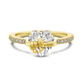 Gouden ring met hartvormige zirkoon, strikaccent en fonkelende zijsteentjes - Ring / Gouden Hart Ring #5 (DY121315-S-G-WH#5)