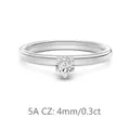 Macro shot of 4mm heart-cut 5A cubic zirconia set in a polished silver ring band - Size 5 / Platinum Plated (0.3ct)