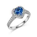 Eleganter S925 Silberring mit blauem Herz-Saphir-Halo und gepflasterten Kristallen - Größe 5 / Blau