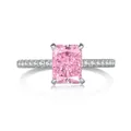 Luxurious S925 silver ring with radiant cut pink center stone and side diamonds - US 6 / Pink Zirconia / DY120571