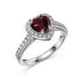 Eleganter S925 Sterlingsilber Ring mit herzförmigem rotem Rubin und funkelnden Diamanten - Größe 5 / Dunkelrot