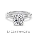 Classic S925 silver ring featuring 8.5mm 5A round cubic zirconia with 4-prong setting - Size 5 / 2.5 Carat White Gold Style (DY121327-S-W-WH) / White Gold