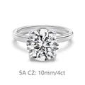 Classic S925 sterling silver ring with 10mm 4ct 5A round cubic zirconia gemstone - Size 5 / 4 Carat Style (DY121329-S-W-WH) / White Gold
