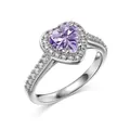 Elegant S925 sterling silver ring featuring a heart-shaped purple stone and diamond pave - Size 5 / Purple