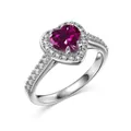 Funkelnder S925 Sterlingsilber Herzring mit lila Edelstein und Halo-Diamantbesatz - Größe 5 / Rot Lila