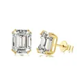 Elegant emerald cut cubic zirconia stud earrings in S925 sterling silver gold setting - Emerald Cut Gold (DY1D0095-S-G-WH)