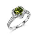 S925 Sterling Silber Herzring mit olivgrünem Edelstein und weißen Zirkonia-Akzenten - Größe 5 / Olivgrün
