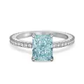 S925 sterling silver ring featuring a light blue rectangular zircon and pave diamonds - Size 5 / White Gold Light Blue Stone (December)