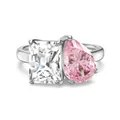 Elegant Toi et Moi ring featuring rectangle white and pear-shaped pink stones - White Gold Plated Pink Zirconia Ring Size 6 (DY121358-S-W-BF)