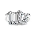 Bague Toi et Moi en argent S925 avec zircons de taille émeraude et poire scintillants - Bague Zirconia Clair Plaqué Or Blanc Taille 6 (DY121358-S-W-WH)