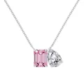 Collier en argent S925 avec zircons rose rectangulaire et blanc en goutte d'eau - Collier Zirconia Rose Plaqué Or Blanc (DY191086-S-W-BF)