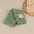 Thick light green ribbed knit scarf with decorative woven label for winter warmth - Light Green