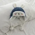 Cute bunny ear baby winter pilot hat in navy blue with plush lining and chin straps - Sapphire Blue