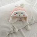 Pink toddler winter hat with rabbit ears and plush lining for girls and boys - Pink