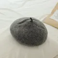 Dark grey wool blend beret for girls featuring a classic 3D tail top design - Dark Gray