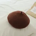 Classic dark brown woolen beret hat for girls with minimalist aesthetic styling - Dark Coffee