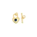 Détail d'un fermoir à bascule en forme de cœur plaqué or 18 carats avec zircon bleu - Bleu