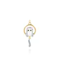 Pendentif chat plaqué or 18K avec rayures grises, yeux bleus et une queue articulée - Gris