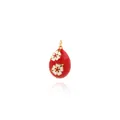 Exquisite 18K gold plated vintage red egg pendant with white flower enamel and zircons - Red