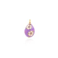 Close-up of 18K gold plated vase drop pendant with purple enamel and zircon flowers - Purple