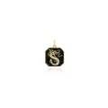 18K gold-plated octagonal dragon pendant necklace with black enamel and zircons - Gold