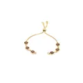 Elegant 18K gold-plated adjustable friendship bracelet with six round smoky gemstones - Coffee