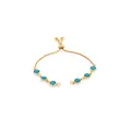 Detail of adjustable 18K gold-plated bracelet featuring six round blue crystal gemstones - Sky Blue