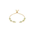 Detail of adjustable 18K gold plated bracelet featuring six round light green stones - Light Green