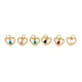 Set of 6 18K gold plated heart charms with micro-paved zircon and colorful oil drip pendants - Pink Style / Gold
