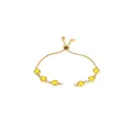 Detail of adjustable 18K gold plated slider bracelet with six yellow round gemstones - Yellow