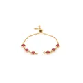 Detail of adjustable 18K gold plated bracelet with six round red crystal stones - Dark Red