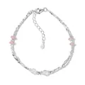 S925 sterling silver beaded bracelet with pink strawberry quartz and clear crystals - 925 Silver / Silver