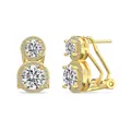 Elegant 925 sterling silver stud earrings featuring double round white zircon halo stones - Double Stone Halo White Rhinestone Stud Earrings (DY110366-S-G-WH) / Gold