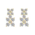 Elegant gold flower stud earrings with sparkling round zirconia pavé setting - Geometric Stacked Flower Earrings (DY1D0417) / 925 Silver / Gold
