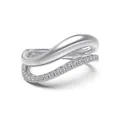 S925 silver double layer ring with irregular wave lines and cubic zirconia stones - Size 6 / Double Layer Pave Cross Style (DY121419) / White Gold