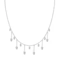 Elegant S925 silver fringe necklace featuring thirteen oval-cut sparkling zircons - Oval Tassel Dangling Style (DY191201) / White Gold