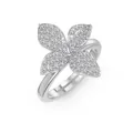 Elegant S925 silver flower ring with white zirconia paving and adjustable open band - Four-Petal Flower Ring (DY121423) / 925 Silver / White Gold