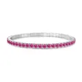 S925 Sterling silver tennis bracelet featuring round pink zircons and square metal links - White Gold Pink Zirconia Style (DY150431) / 925 Silver / 16cm / Pink