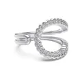 S925 silver double-layered open ring with sparkling white pavé-set zircon crystals - Adjustable Open / Hollow Pave Ring Style (DY121418) / White Gold