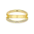 Double-layered gold ring with irregular lines and white zircon pavé setting - Size 6 / Wavy Edge Double Layer Style (DY121417) / Gold