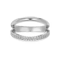 Double-layer S925 sterling silver ring with irregular pavé cubic zirconia bands - Size 6 / Wavy Edge Double Layer Style (DY121417) / White Gold