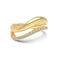 Elegant gold double-layer wavy ring featuring a polished band and sparkling cubic zirconia - Size 6 / Double Layer Pave Cross Style (DY121419) / Gold